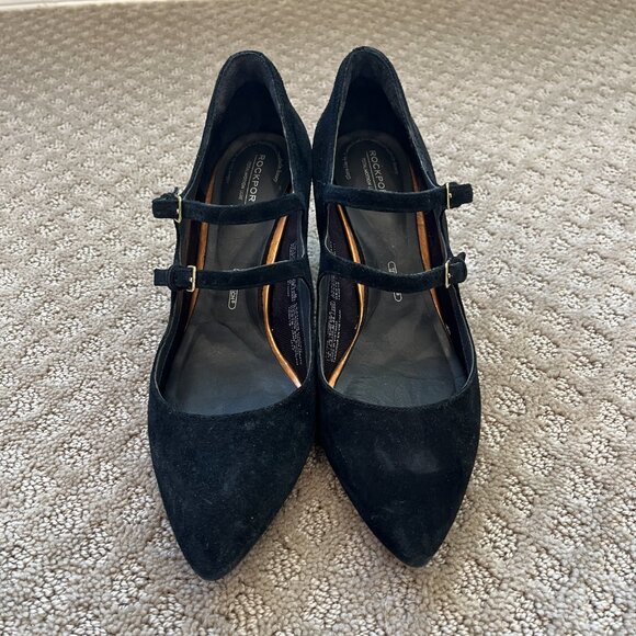 Rockport Double Strap Black Suede Leather Mary Jane Block Heel Pumps Size 7 - Picture 2 of 6